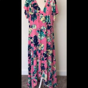 2X Pink High Low Cross Over Dress